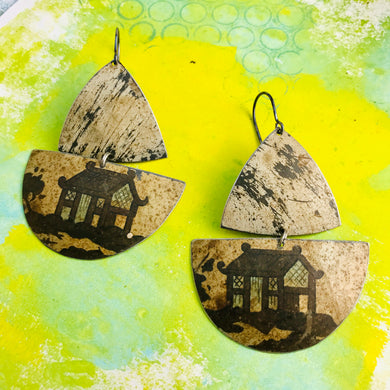 Japanese House Oxidized Sailboats Upcycled Tin Earrings