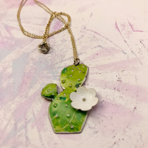 Prickly Pear Snowy Blossom Recycled Tin Necklace