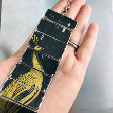 Load image into Gallery viewer, Golden Peacock on Midnight Upcycled Tin Bracelet