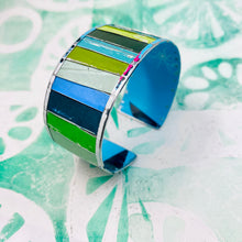Load image into Gallery viewer, Fenced Aquas &amp; Cools Upcycled Tesserae Tin Cuff