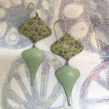 Load image into Gallery viewer, Tiny Slate Blue Flowers &amp; Pale Seafoam Rex Ray Zero Waste Tin Earrings