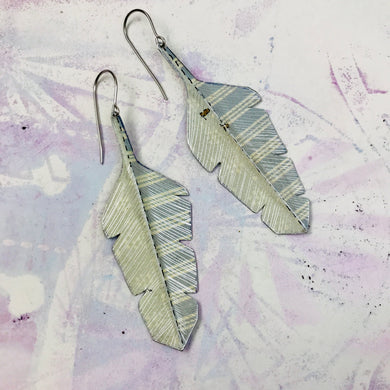 Snowscape Feathers Upcycled Tin Earrings