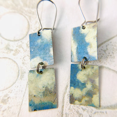 Cloudy Day Upcycled Rectangles Tin Earrings