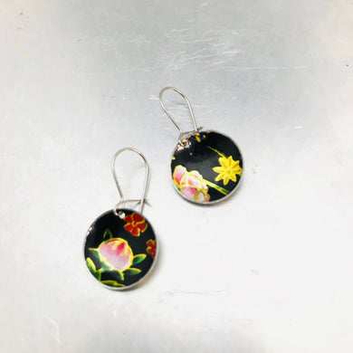 Vintage Flowers on Midnight Tiny Dot Tin Earrings