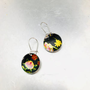 Vintage Flowers on Midnight Tiny Dot Tin Earrings