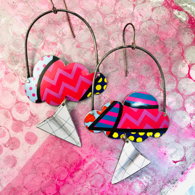 Bright Patterned Clouds & Graph Paper Airplanes Zero Waste Tin Earrings