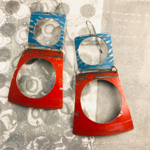 Rustic Scarlet and Sky Upcycled Tin Earrings