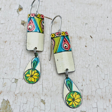 Retro Cool Teardrop & Rectangle Tin Earrings