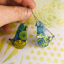 Load image into Gallery viewer, Fancy Circle Pattern Birds on a Wire Upcycled Tin Earrings