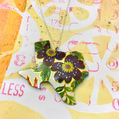 Vintage Wildflower Texas Recycled Tin Necklace