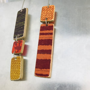 Mixed Pattern Rectangles Recycled Book Cover Earrings