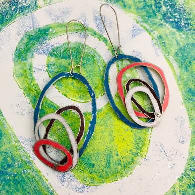 Cerulean, Chocolate, Snow, & Pink Scribbles Upcycled Tin Earrings