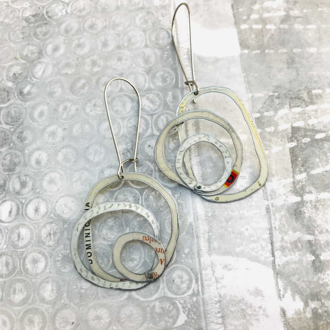More Mixed Whites Smaller Scribbles Upcycled Tin Earrings