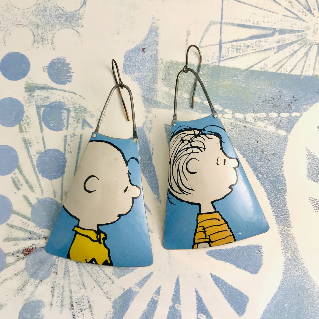 Charlie Brown & Linus Upcycled Tin Long Fans Earrings