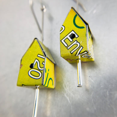 Spring Green & Typography Tiny Tin Birdhouse Earrings