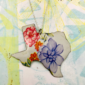 Vintage Blue & Pink Wildflower Texas Recycled Tin Necklace