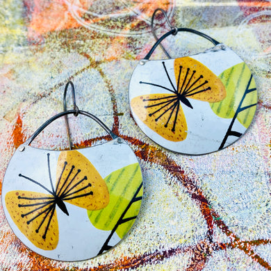 Mod Butterflies Circles Upcycled Tin Earrings