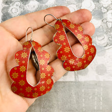 Load image into Gallery viewer, Vintage Scarlet and Golden Starlets Wavy Upcycled Tin Earrings