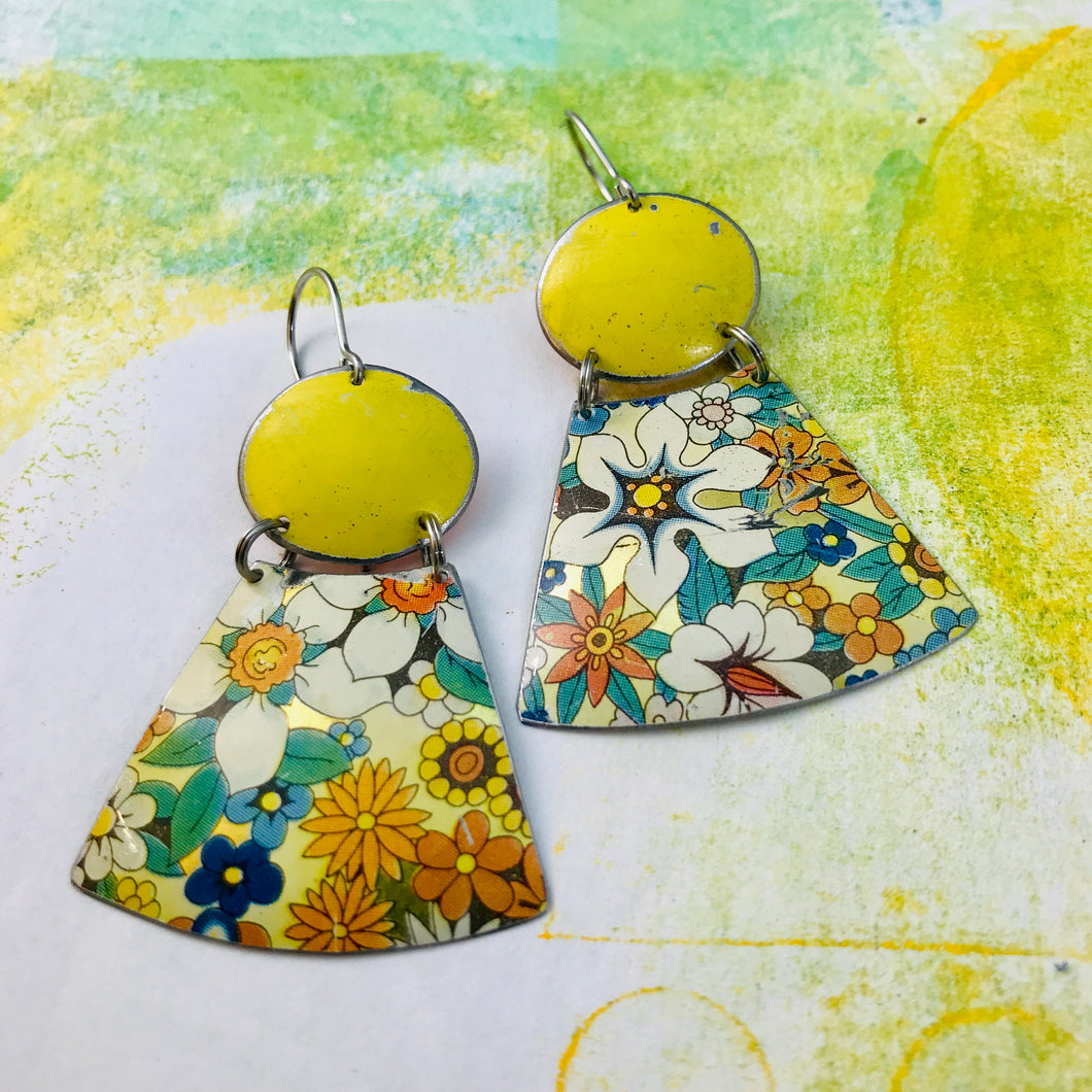 All over Flowers and Butter Ovals Small Fans Zero Waste Tin Earrings