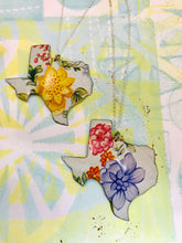 Load image into Gallery viewer, Vintage Blue &amp; Pink Wildflower Texas Recycled Tin Necklace
