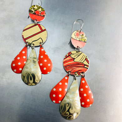 Polka Dots and Flowers Zero Waste Tin Chandelier Earrings