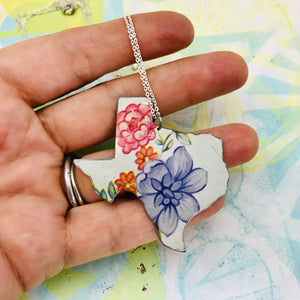 Vintage Blue & Pink Wildflower Texas Recycled Tin Necklace