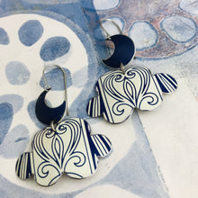 Load image into Gallery viewer, Dark Blue Crescents &amp; Clouds Zero Waste Tin Earrings