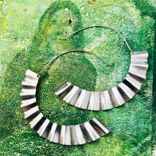 Load image into Gallery viewer, Wavy Spring Green &amp; Silver Upcycled Tin Earrings