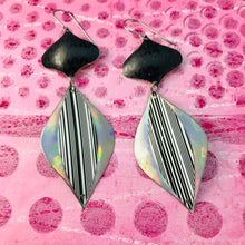 Load image into Gallery viewer, Black &amp; Silver Hologram Rex Ray Zero Waste Tin Earrings