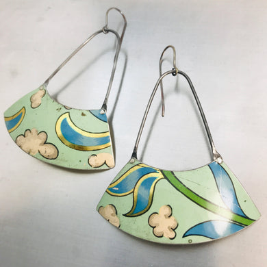 Clouds on Pale Seafoam Large Fan Recycled Tin Earrings