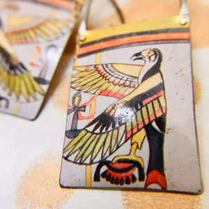 Egyptian Falcon Long Rectangular Tin Earrings