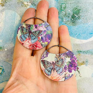 Butterflies & Violets Circles Upcycled Tin Earrings
