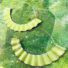 Load image into Gallery viewer, Wavy Spring Green &amp; Silver Upcycled Tin Earrings