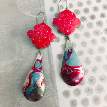 Load image into Gallery viewer, Bright Pink &amp; Marbled Long Teardrops Zero Waste Tin Earrings