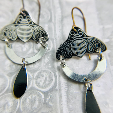 Silver Bees Upcycled Tin Earrings