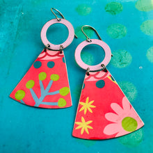 Load image into Gallery viewer, Fun Flowers on Pink Small Fan Tin Earrings