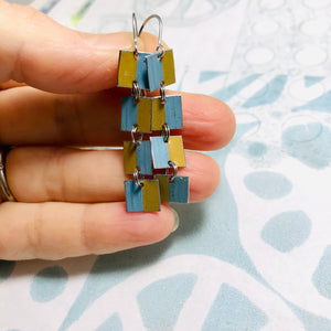 Yellow Ochre & Slate Tiny Squares Tin Earrings