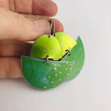 Load image into Gallery viewer, Shimmery Green Boats Upcycled Tin Earrings
