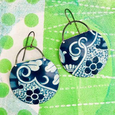 Deep Blueberry Patterns Circles Recycled Tin Earrings
