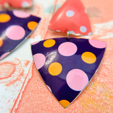 Pink Dots on Purple Tourmaline Zero Waste Tin Earrings Ethical Jewelry