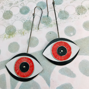 Red Eye Upcycled Tin Earrings