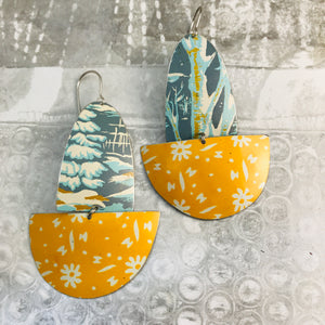 Winter Trees & Sunny Flowers Upcycled Tin Boat Earrings