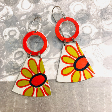 Big Golden Daisies Small Fans Tin Earrings