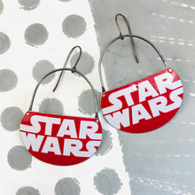 Load image into Gallery viewer, Star Wars Logo on Red Upcycled Tin Earrings