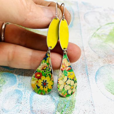 Sunny Flowers Teardrop Tin Earrings