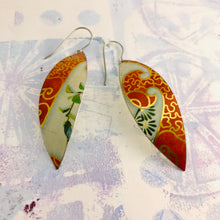 Load image into Gallery viewer, Golden Filigree on Orange Upcycled Tin Leaf Earrings