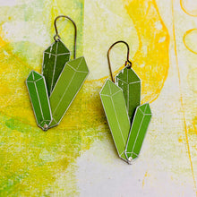Load image into Gallery viewer, Mossy Tourmaline Upcycled Tin Earrings