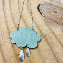 Load image into Gallery viewer, Dusty Aqua Rain Cloud Too Upcycled Tin Necklace