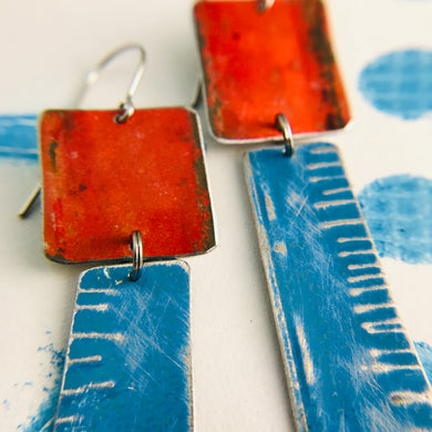 Rustic Matte Red & Sky Zero Waste Tin Earrings