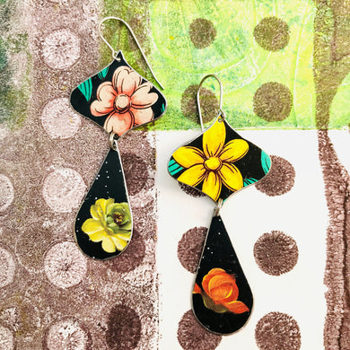 Mixed Flowers on Black Rex Ray Zero Waste Tin Earrings